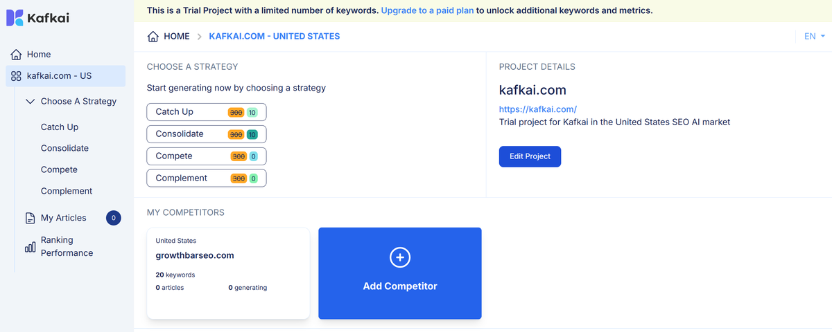 Kafkai は、パーソナライズされたカスタマイズSEO洞察のトライアルプロジェクトを導入しユーザーに提供しました