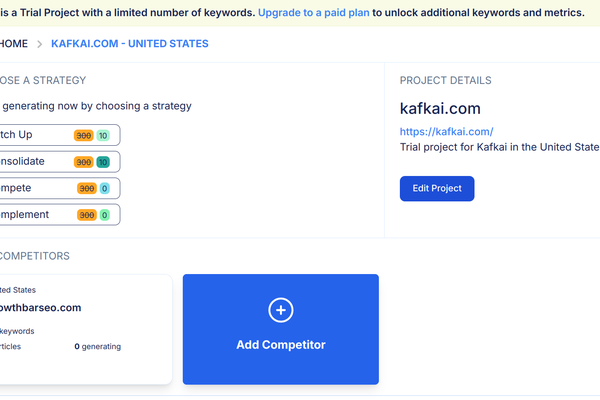 Kafkai は、パーソナライズされたカスタマイズSEO洞察のトライアルプロジェクトを導入しユーザーに提供しました